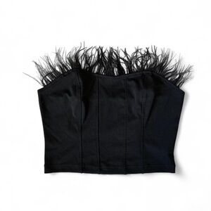 Black Feather Trim Tube Top